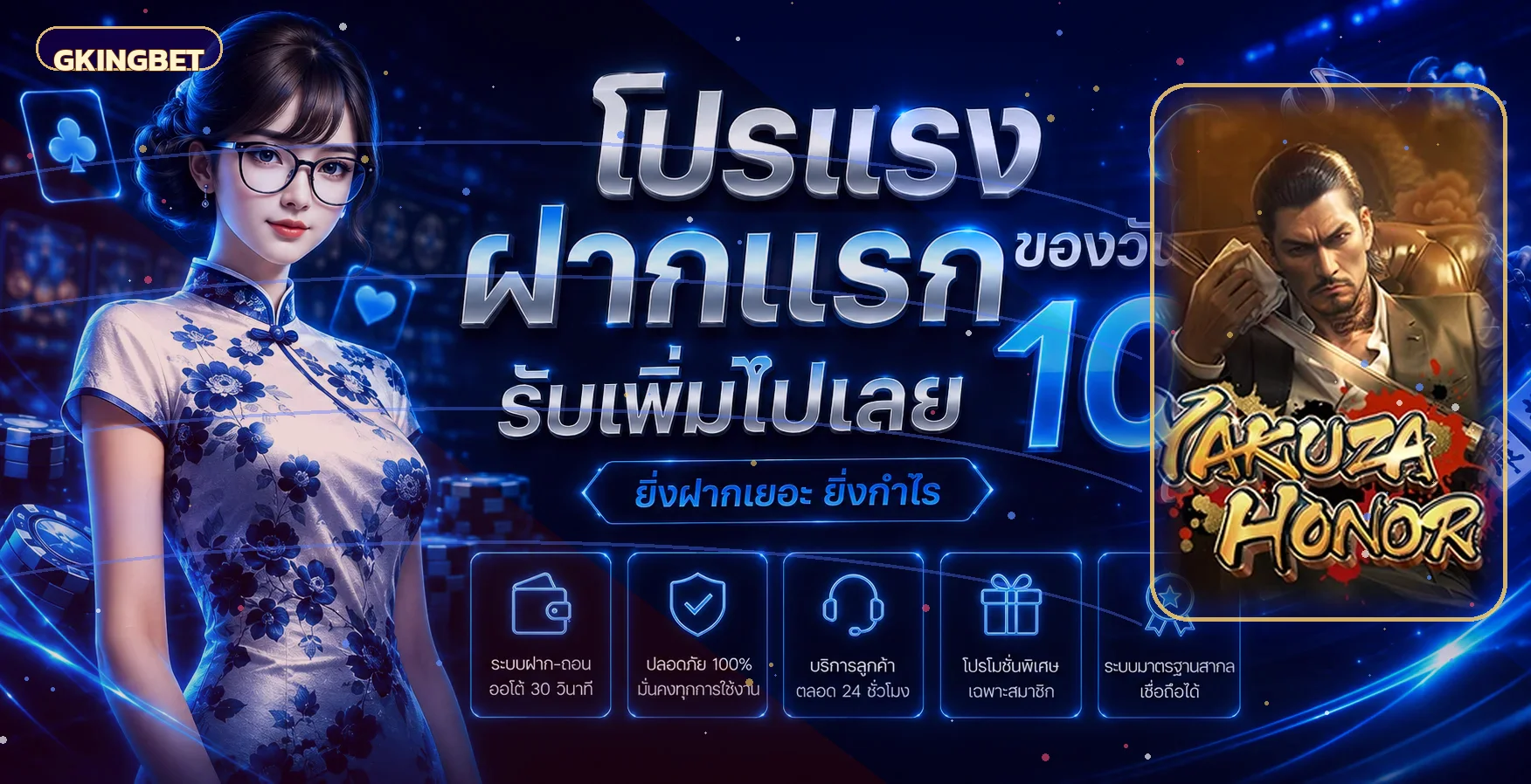 GKINGBET สล็อตออนไลน์ โทนสีน้ำเงินม่วงพร้อมเกม PG Soft